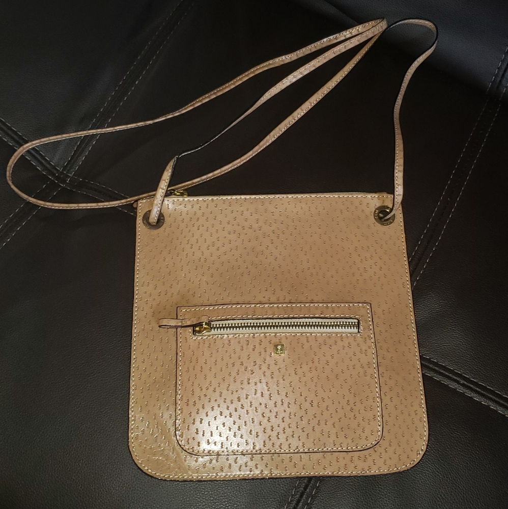 Kem Beige Leather crossbody bag EUC!!!